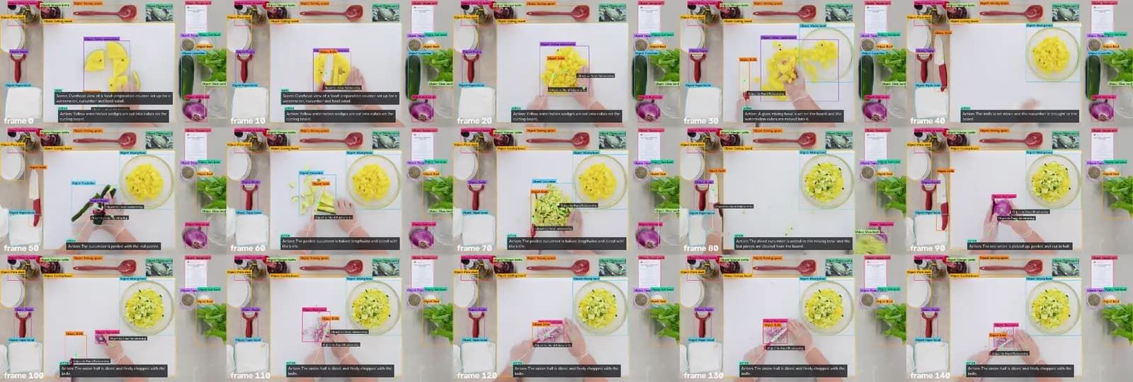 Contact sheet of 15 labeled frames used to review every track
